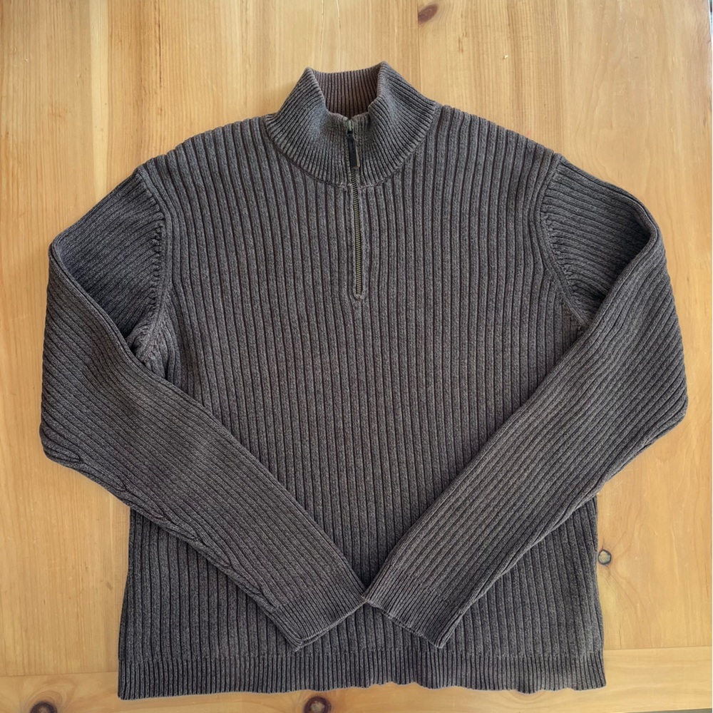 Calvin Klein Jeans Ribbed Quarter Zip Sweater XXL Brown Cotton Blend